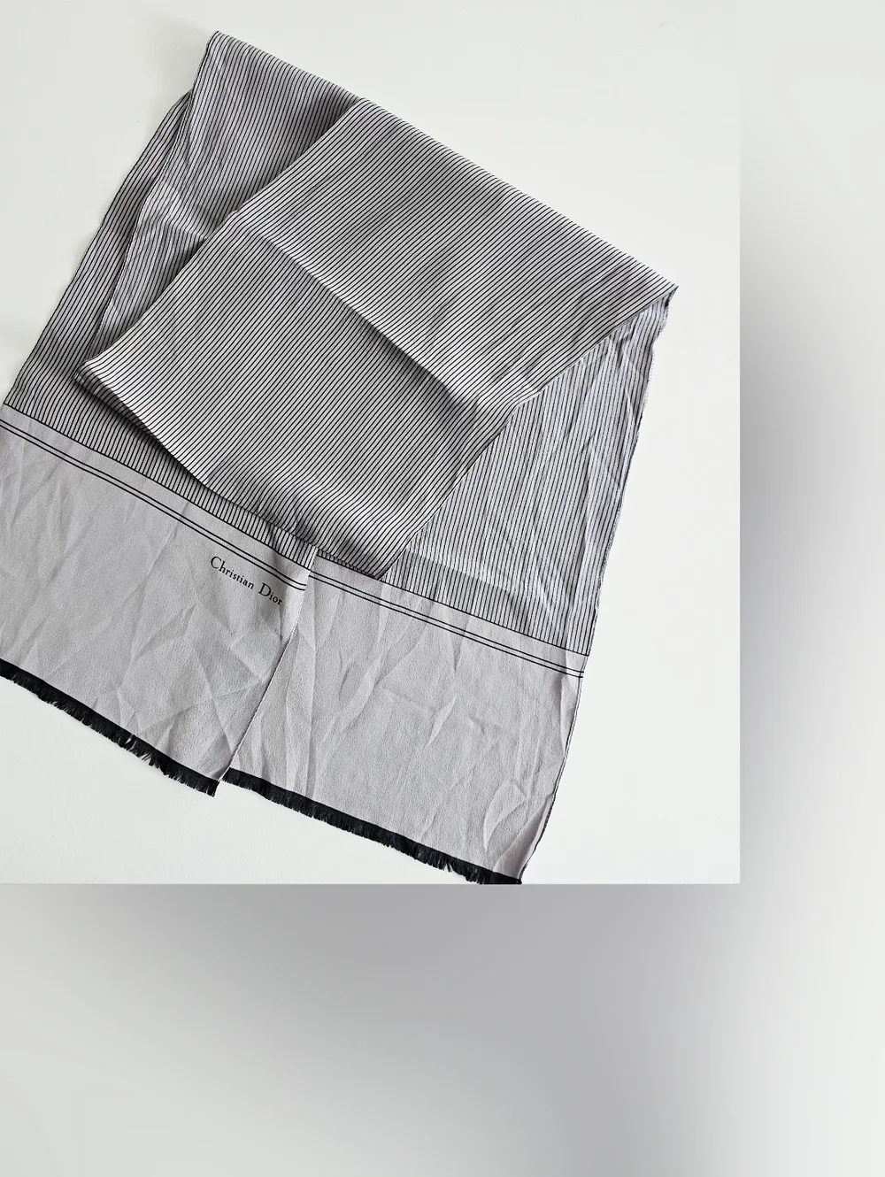 Christian Dior Gray Striped Silk Scarf